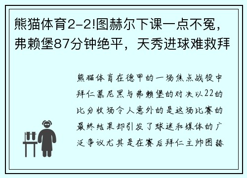 熊猫体育2-2!图赫尔下课一点不冤，弗赖堡87分钟绝平，天秀进球难救拜仁 - 副本 (2)