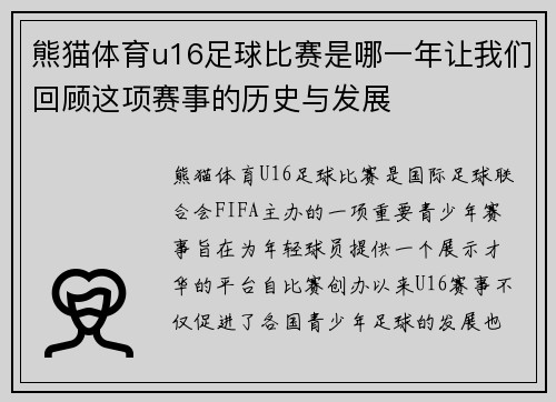 熊猫体育u16足球比赛是哪一年让我们回顾这项赛事的历史与发展